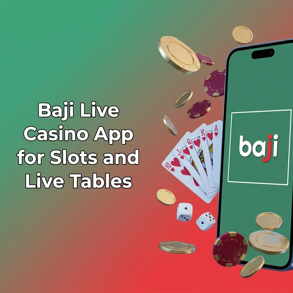 Baji Live casino app lobby with slots, live dealer tables, promotions and game categories