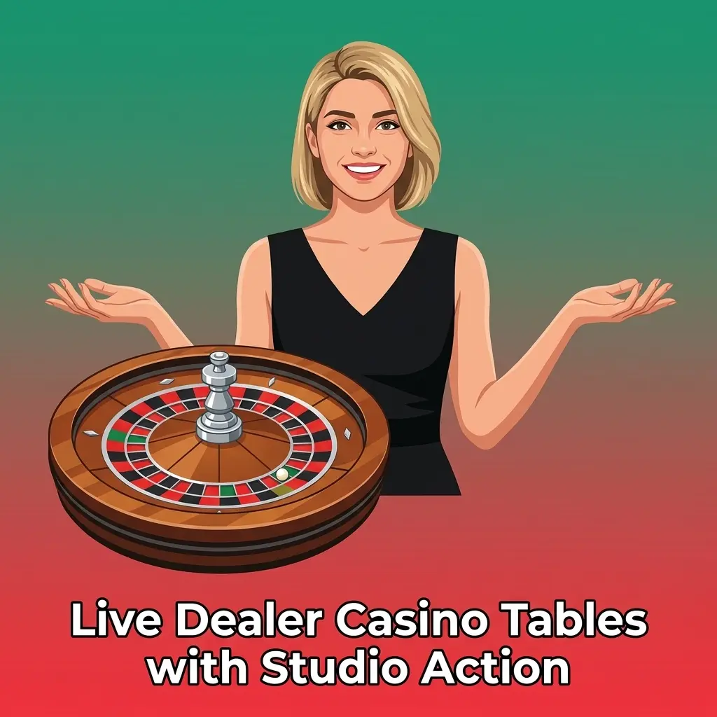 Live dealer casino tables with roulette, blackjack and baccarat in a streaming studio