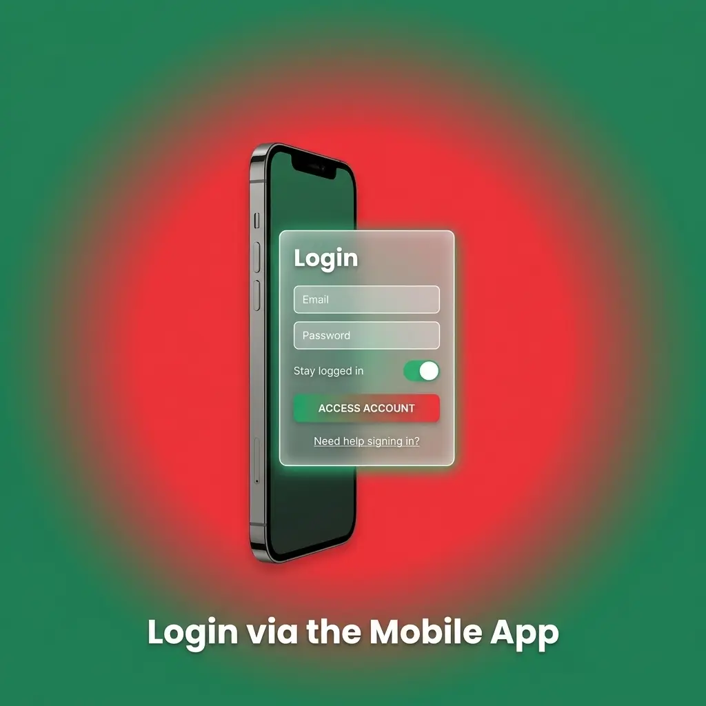 iPhone app login screen for entering registered phone or email and password to access account dashboard