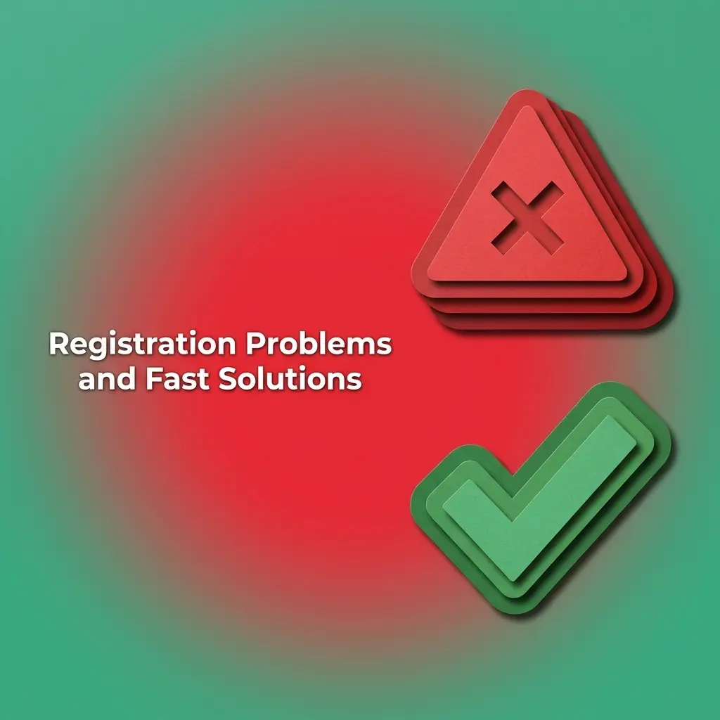 Table of common registration problems with quick fixes for OTP, email, password, duplicate phone, and bonuses