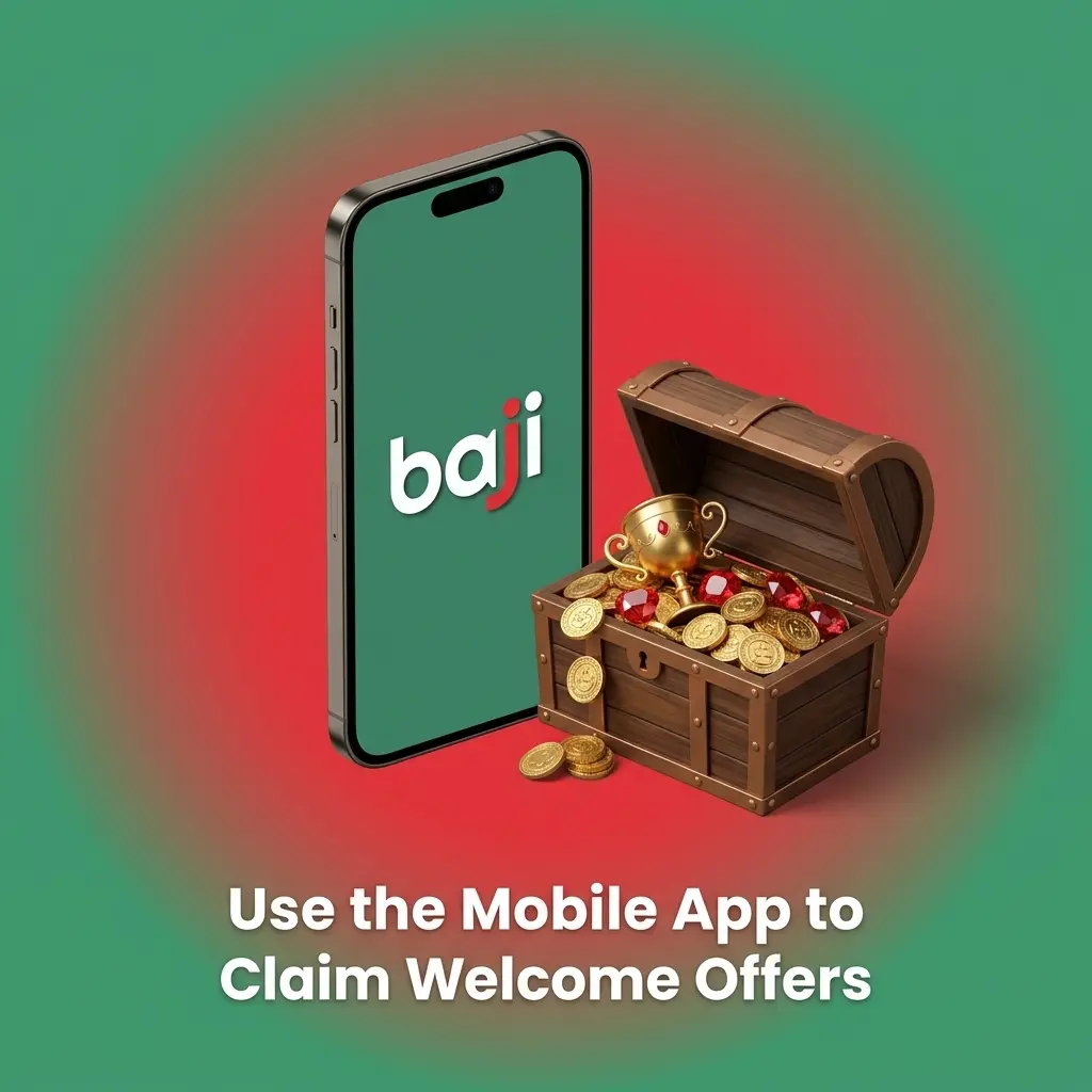 Baji Live mobile app screen showing Bonus Centre welcome offer, deposit, and claim bonus steps