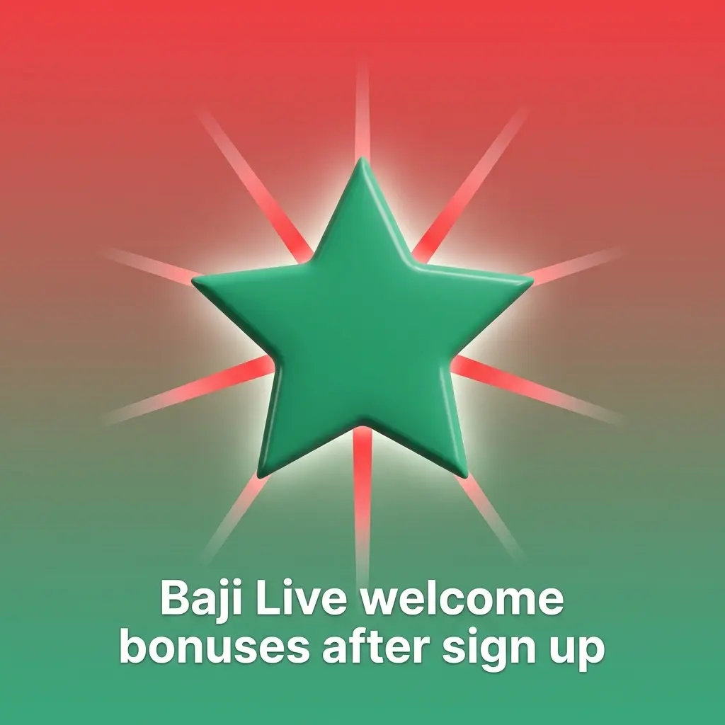 Baji Live bonus area showing three welcome offers, deposit bonus, cashback and refund terms after sign up