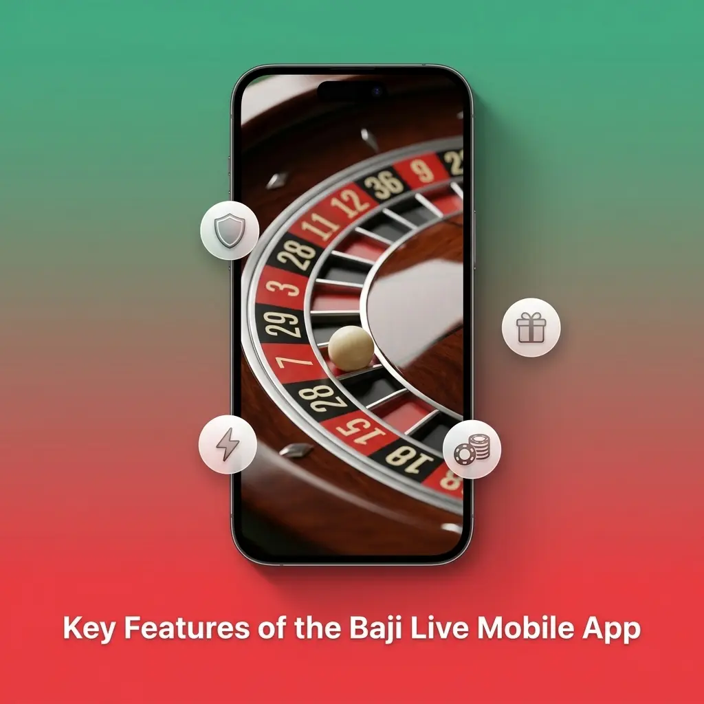 Baji Live app features showing iOS PWA access, PKR balance, casino games, sportsbook, bonuses and support