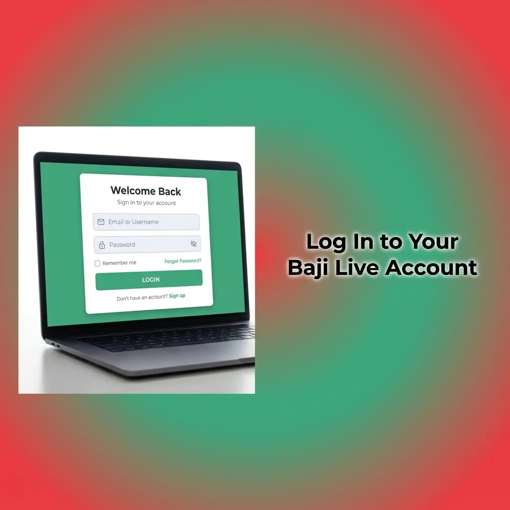 Baji Live account login form with email, password, and secure access instructions